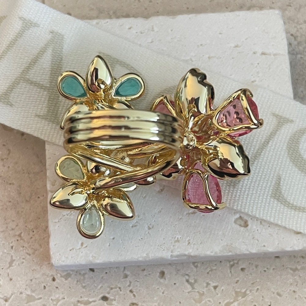 Colorful Floral Statement Ring Stack - image 5